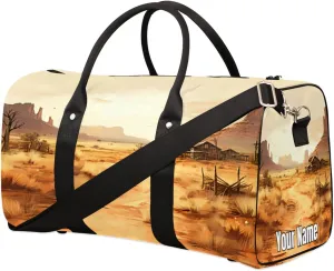 Sports Tote Gym Duffel Bag Western Retro Village Oil Painting Customized Name for Women & Men,Waterproof Baseball Bag Foldable Personal Item Travel Bag for Weekender Overnight Dance Carry-On Bag
