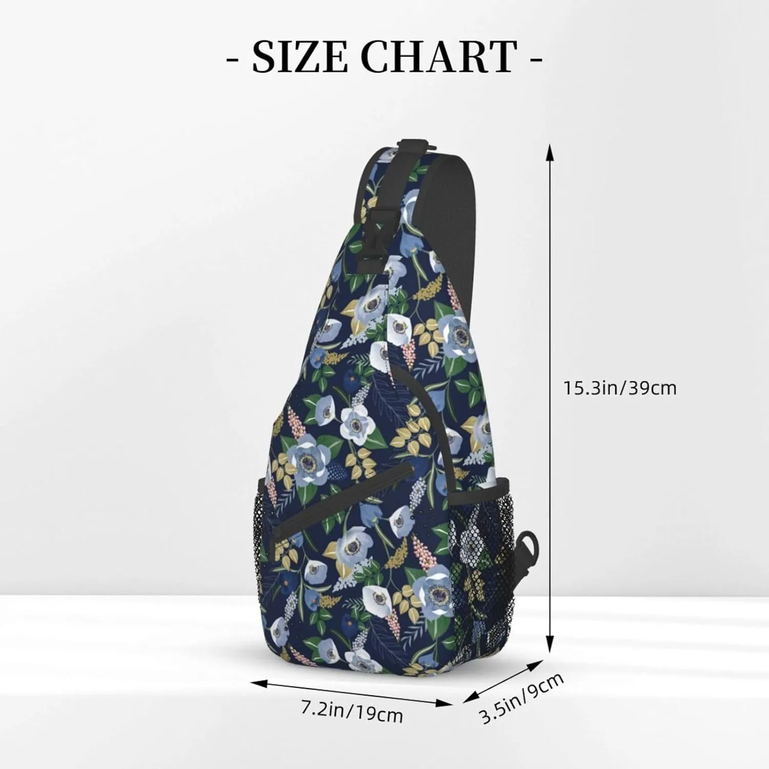Spring Flower Navy Floral Sling Bag for Men Women Crossbody Backpack Travel Hiking Daypack Shoulder Chest Bag with Adjustable Strap