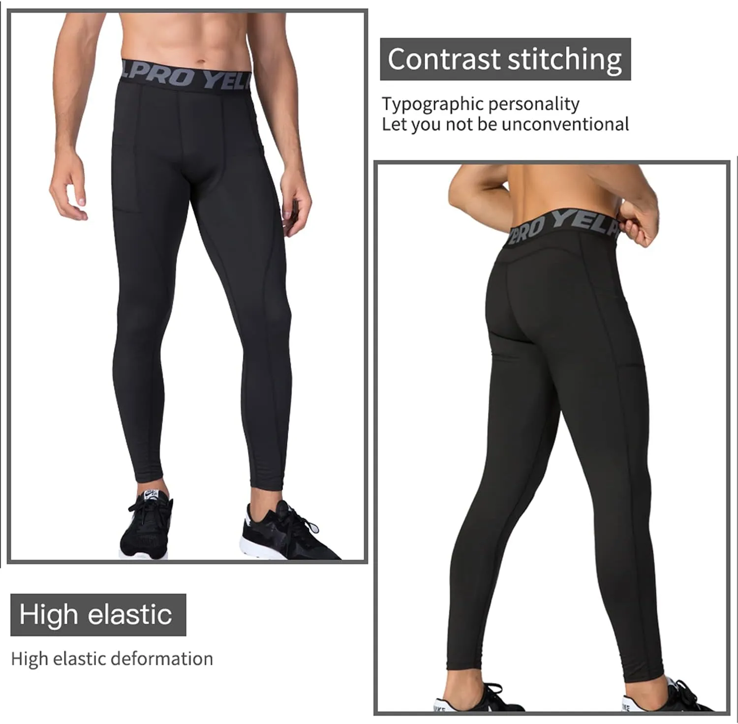SPVISE 2 or 3 Pack Men's Compression Pants Leggings Running Tights with Pocket Cool Dry Workout Base Layer Athletic Gym Pants
