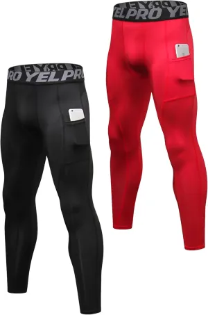 SPVISE 2 or 3 Pack Men's Compression Pants Leggings Running Tights with Pocket Cool Dry Workout Base Layer Athletic Gym Pants