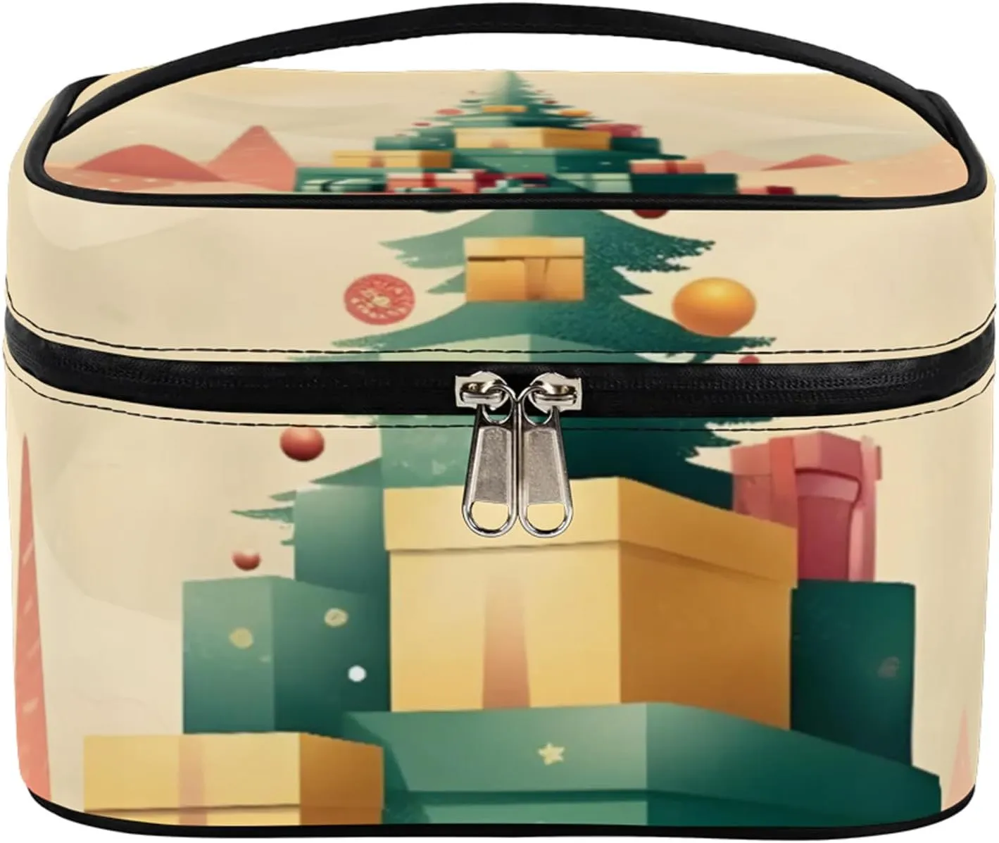 Star Christmas Makeup Bag Large Opening Cosmetic Bag Portable Makeup Case Organizer Toiletry Bags for Women Daily Traveling With Handle Grids Smooth Zipper Divider Makeup Pouch