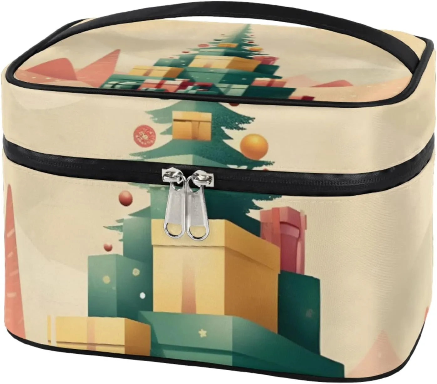 Star Christmas Makeup Bag Large Opening Cosmetic Bag Portable Makeup Case Organizer Toiletry Bags for Women Daily Traveling With Handle Grids Smooth Zipper Divider Makeup Pouch