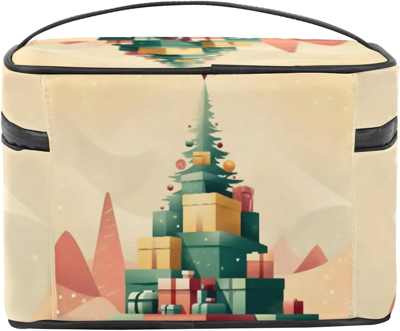 Star Christmas Makeup Bag Large Opening Cosmetic Bag Portable Makeup Case Organizer Toiletry Bags for Women Daily Traveling With Handle Grids Smooth Zipper Divider Makeup Pouch