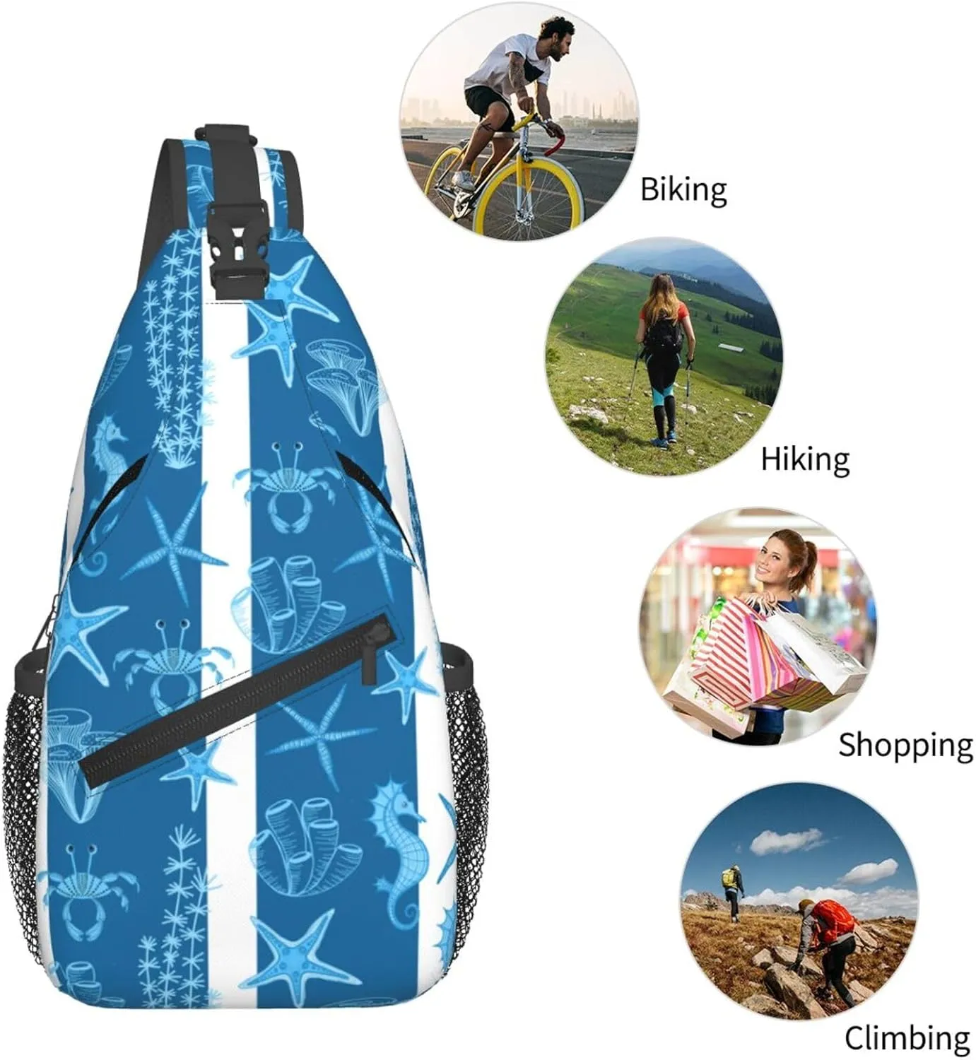 Starfish Crossbody Sling Backpack Sling Bag Adjustable Chest Shoulder Daypack For Women Men