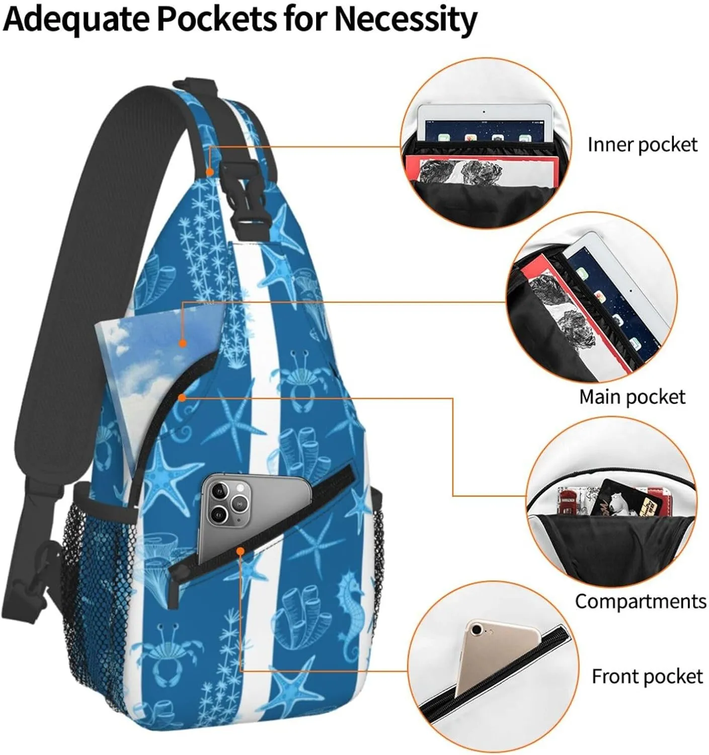 Starfish Crossbody Sling Backpack Sling Bag Adjustable Chest Shoulder Daypack For Women Men