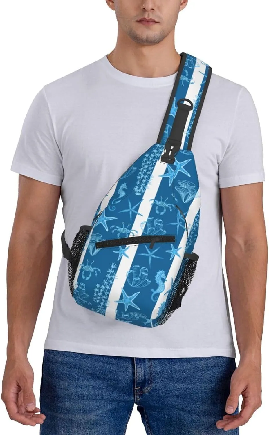 Starfish Crossbody Sling Backpack Sling Bag Adjustable Chest Shoulder Daypack For Women Men
