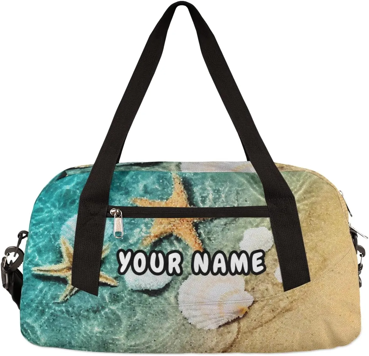 Starfish Seashell Personalized Kids Duffel Bag for Girls Boys, Beach Customized Name Dance Bag Overnight Small Duffel Bag Carry On Weekend Travel Bag for School Practice Gymnastics Ballet