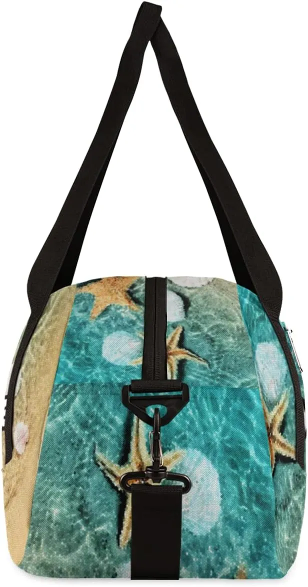 Starfish Seashell Personalized Kids Duffel Bag for Girls Boys, Beach Customized Name Dance Bag Overnight Small Duffel Bag Carry On Weekend Travel Bag for School Practice Gymnastics Ballet