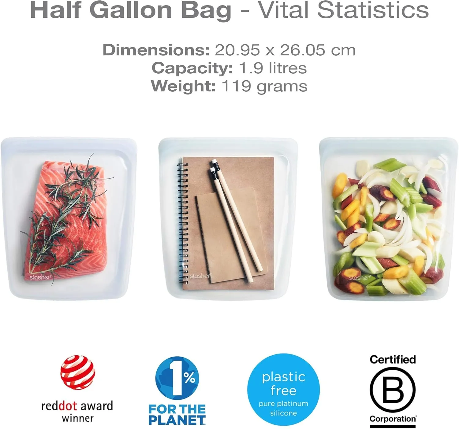 Stasher Stsb03 Silicone Bag, Half Gallon/Large, Transparent
