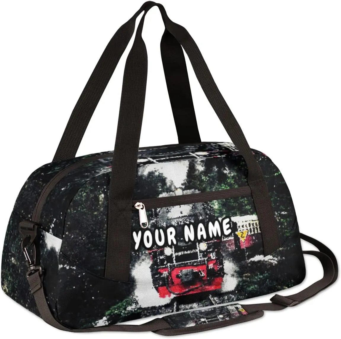 Steam Train Print Personalized Kids Duffel Bag for Girls Boys, Train Customized Name Dance Bag Overnight Small Duffel Bag Carry On Weekend Sports Gym Travel Bag for School Practice Gymnastics Ballet