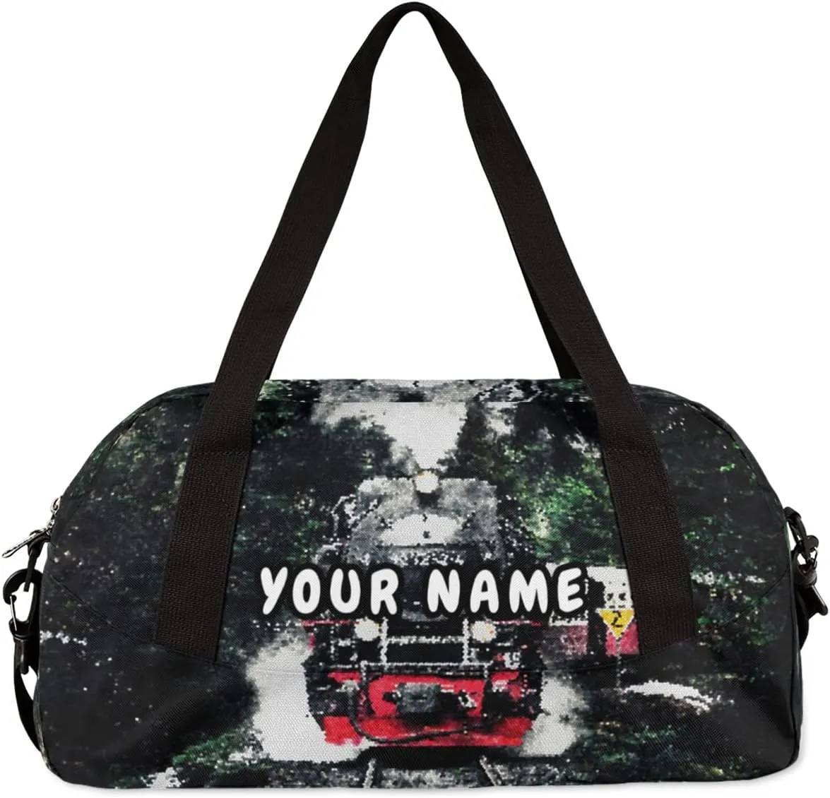 Steam Train Print Personalized Kids Duffel Bag for Girls Boys, Train Customized Name Dance Bag Overnight Small Duffel Bag Carry On Weekend Sports Gym Travel Bag for School Practice Gymnastics Ballet