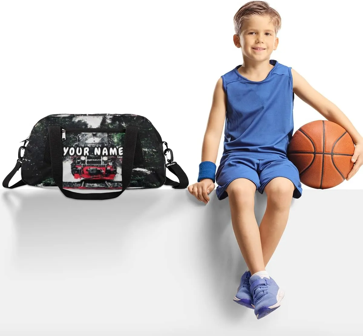 Steam Train Print Personalized Kids Duffel Bag for Girls Boys, Train Customized Name Dance Bag Overnight Small Duffel Bag Carry On Weekend Sports Gym Travel Bag for School Practice Gymnastics Ballet