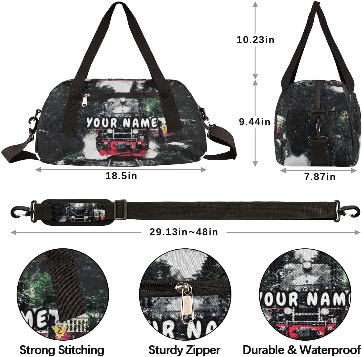 Steam Train Print Personalized Kids Duffel Bag for Girls Boys, Train Customized Name Dance Bag Overnight Small Duffel Bag Carry On Weekend Sports Gym Travel Bag for School Practice Gymnastics Ballet
