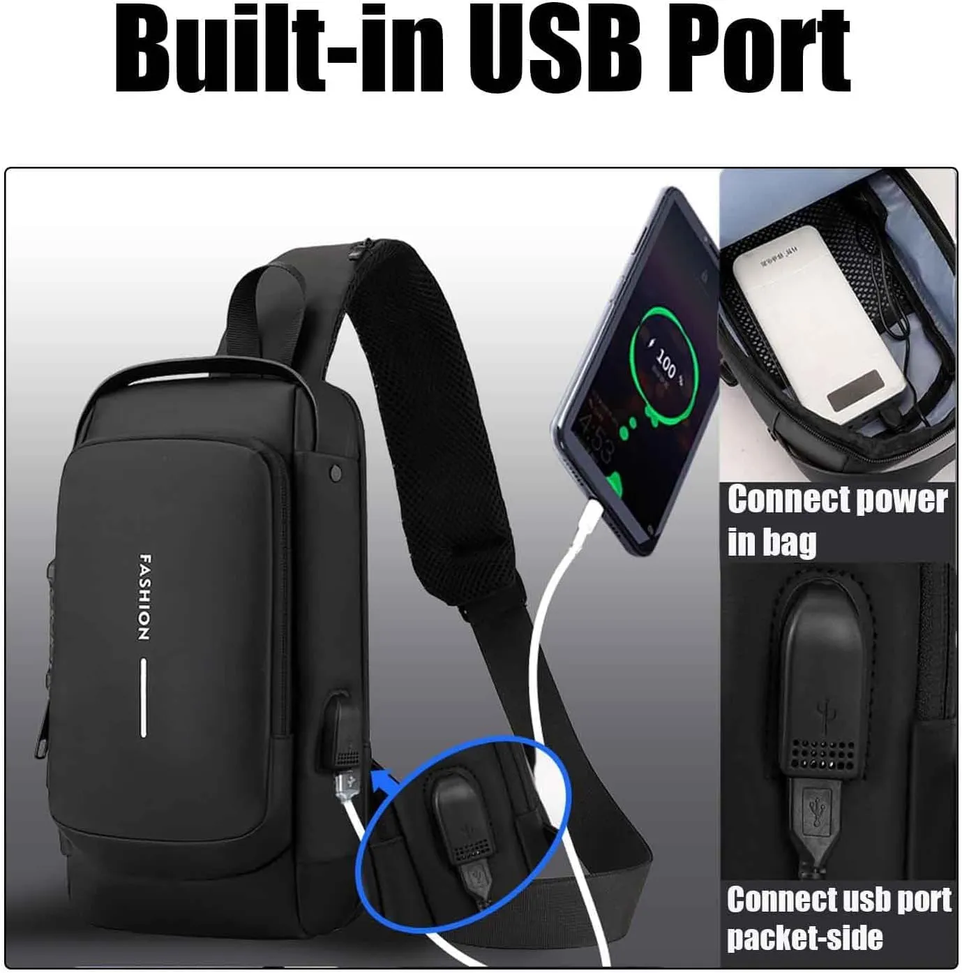 Streamline Anti-Theft Sling Bag - USB Charging Sport Crossbody Pack, Weather-Resistant Shoulder Bag for Daily Commute (black)