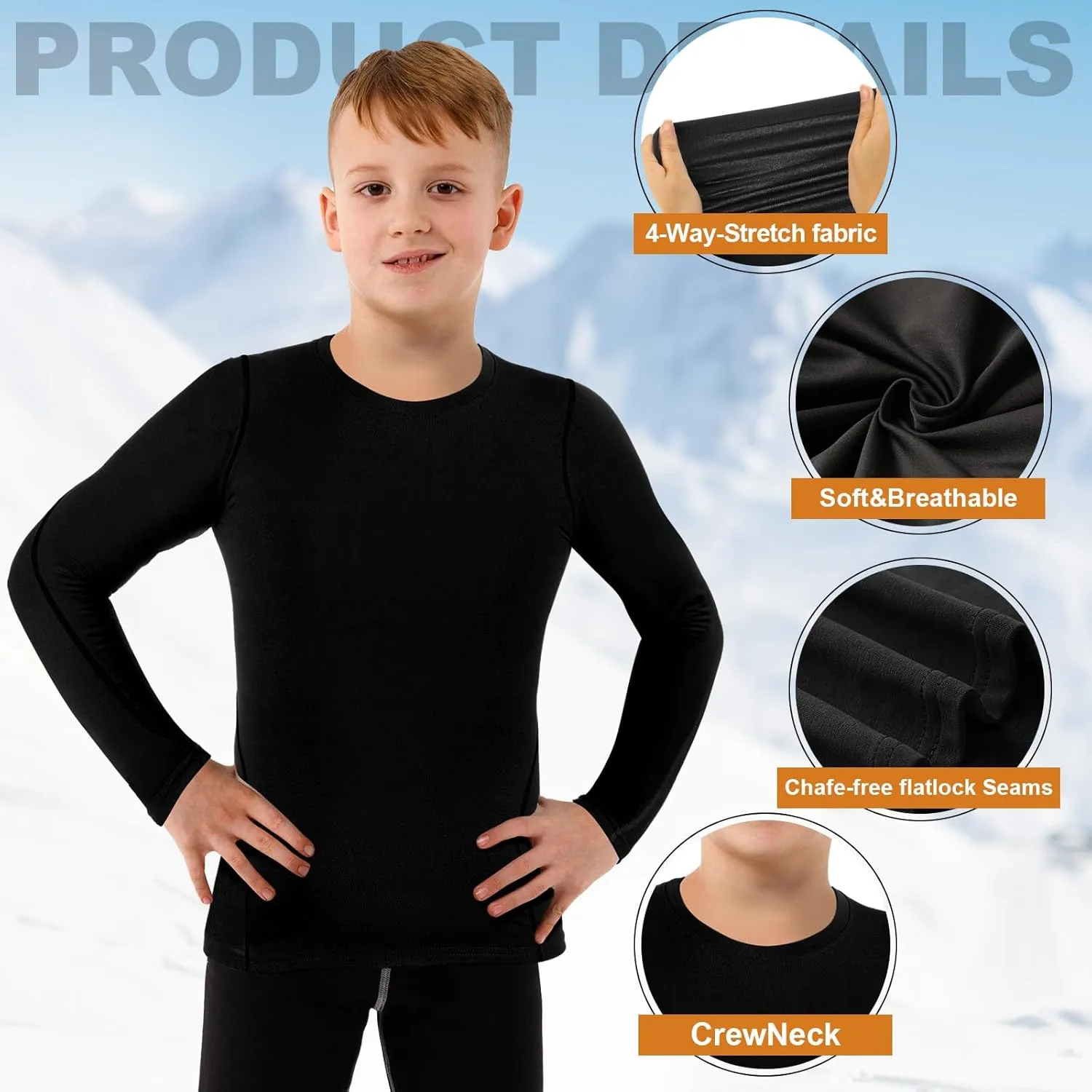 Suhine 3 Pcs 5-14Y Youth Boys Thermal Compression Shirts Fleece Athletic Baselayer Long Sleeve Soccer Baseball Undershirt