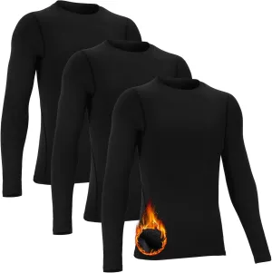 Suhine 3 Pcs 5-14Y Youth Boys Thermal Compression Shirts Fleece Athletic Baselayer Long Sleeve Soccer Baseball Undershirt