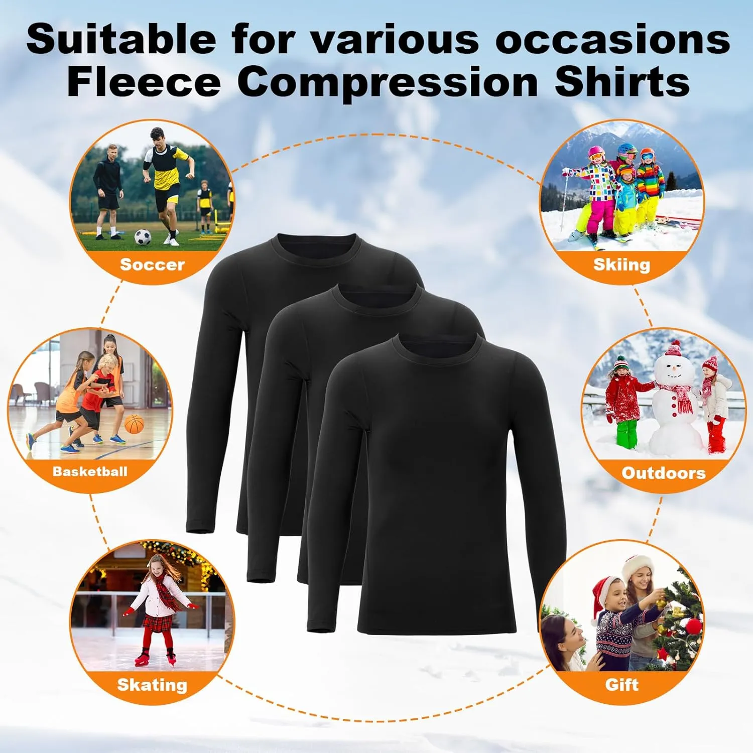 Suhine 3 Pcs 5-14Y Youth Boys Thermal Compression Shirts Fleece Athletic Baselayer Long Sleeve Soccer Baseball Undershirt