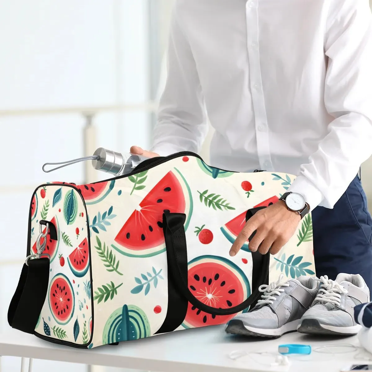 Summer Fruit Watermelon Travel Duffel Bag for Women Men Waterproof Foldable Overnight Weekender Bag Large Capacity Sports Gym Bag