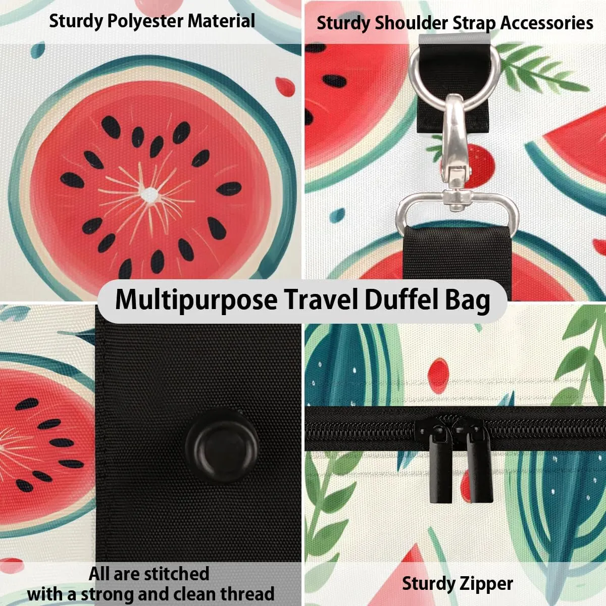 Summer Fruit Watermelon Travel Duffel Bag for Women Men Waterproof Foldable Overnight Weekender Bag Large Capacity Sports Gym Bag