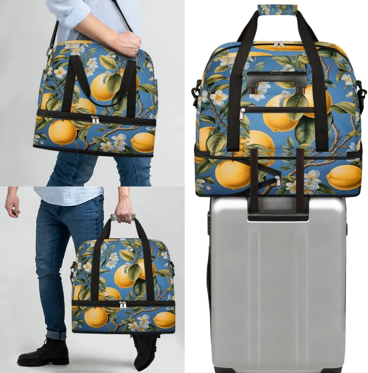 Summer Lemon Fruits Tree Foldable Travel Duffel Bag Overnight Weekender Bag with Shoes Compartment Sports Gym Bag for Men Women