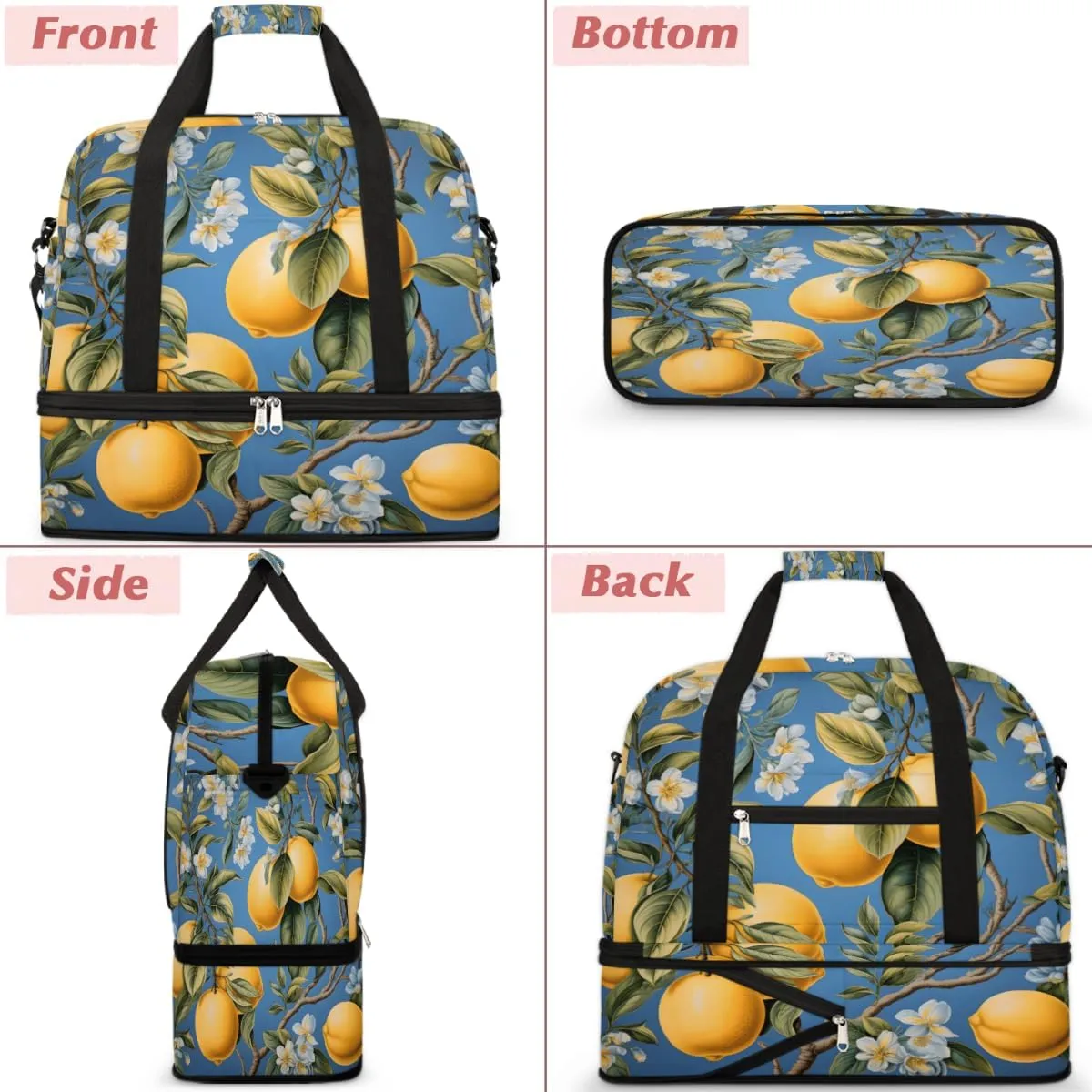Summer Lemon Fruits Tree Foldable Travel Duffel Bag Overnight Weekender Bag with Shoes Compartment Sports Gym Bag for Men Women