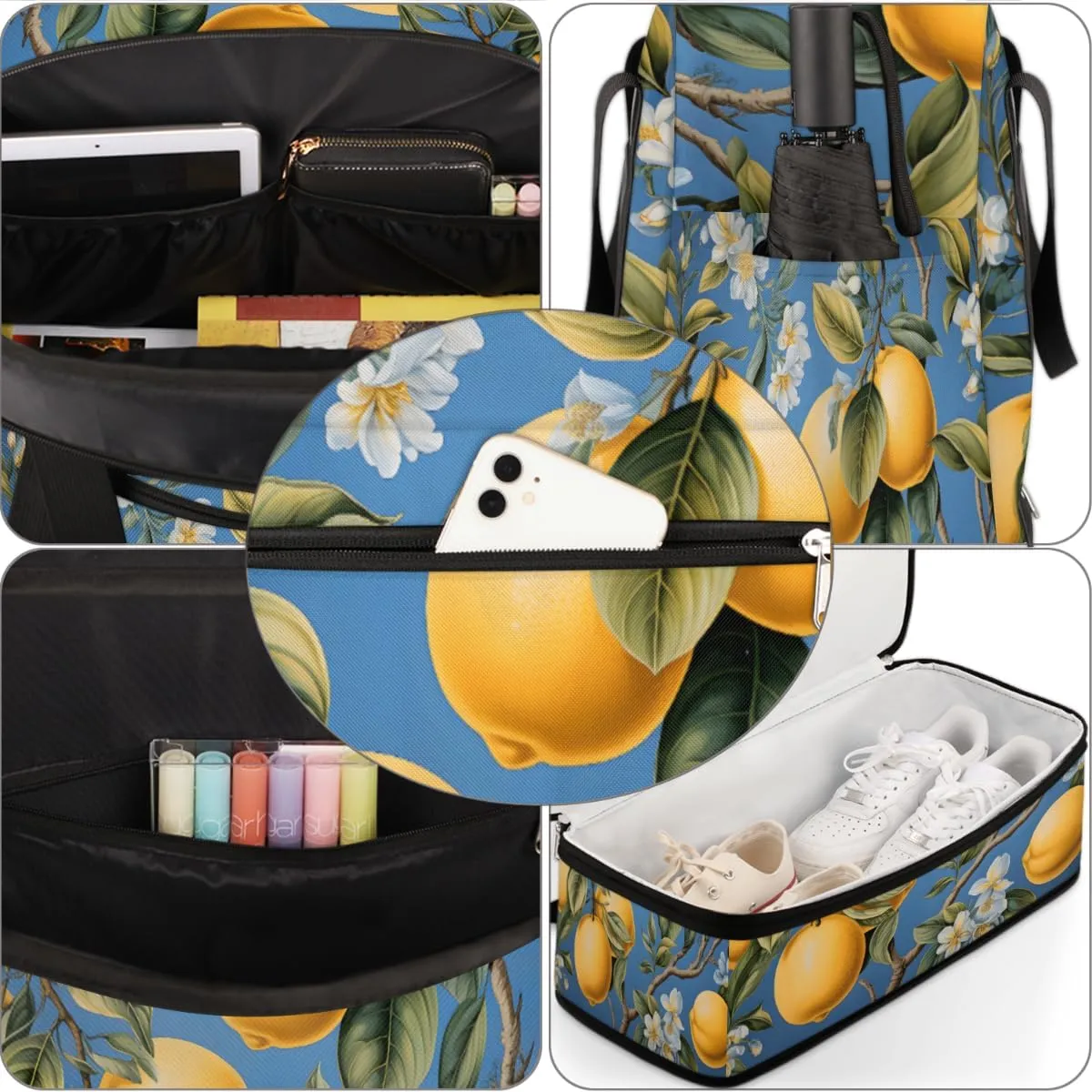 Summer Lemon Fruits Tree Foldable Travel Duffel Bag Overnight Weekender Bag with Shoes Compartment Sports Gym Bag for Men Women