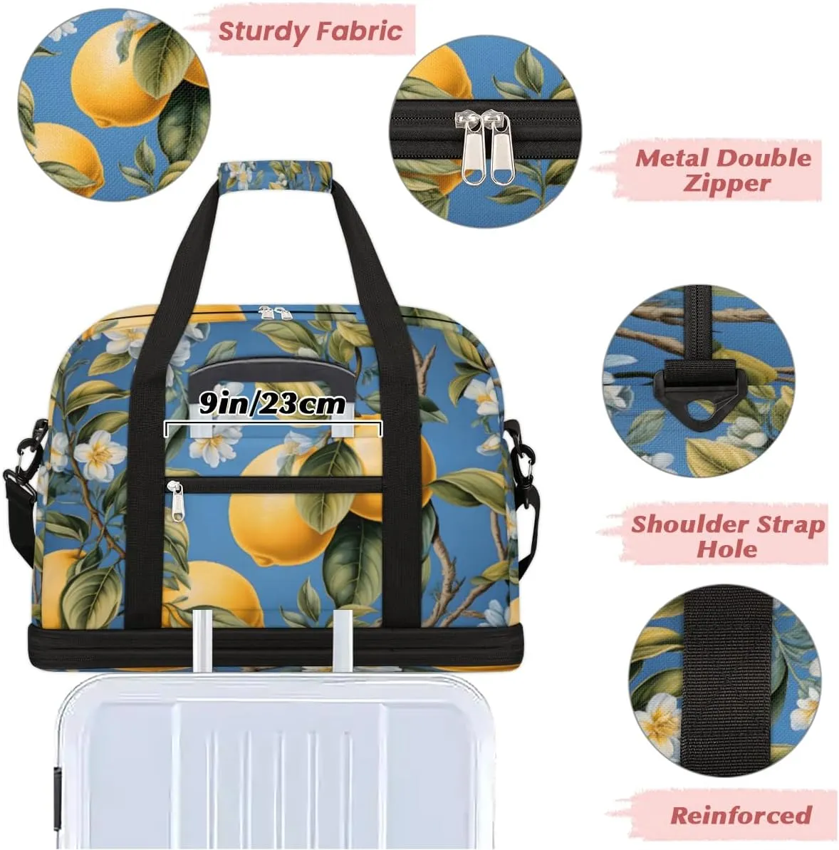 Summer Lemon Fruits Tree Foldable Travel Duffel Bag Overnight Weekender Bag with Shoes Compartment Sports Gym Bag for Men Women