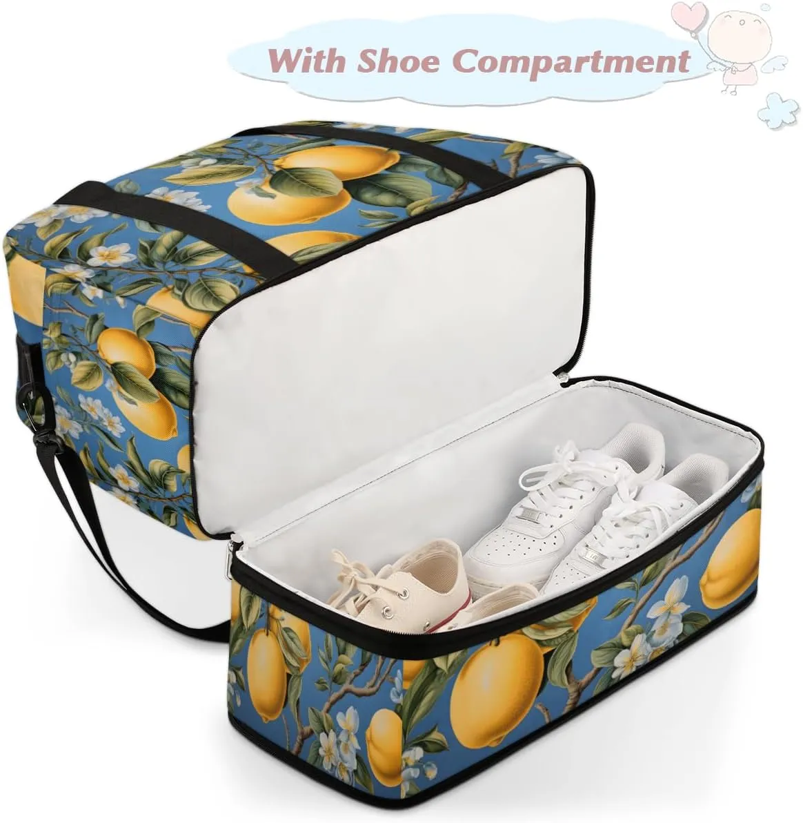 Summer Lemon Fruits Tree Foldable Travel Duffel Bag Overnight Weekender Bag with Shoes Compartment Sports Gym Bag for Men Women