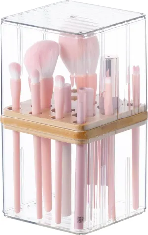SUNFICON Makeup Brush Holder with Cover Makeup Brush Container With Lid Clear Makeup Brush Holder Organizer Waterproof Dustproof Beauty Brushes Storage Case Stand for Vanity Bathroom Countertop,Gift