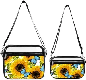 Sunflower Blue Butterfly Transparent Cross Bag Two-piece Set, Fashionable Transparent Bag