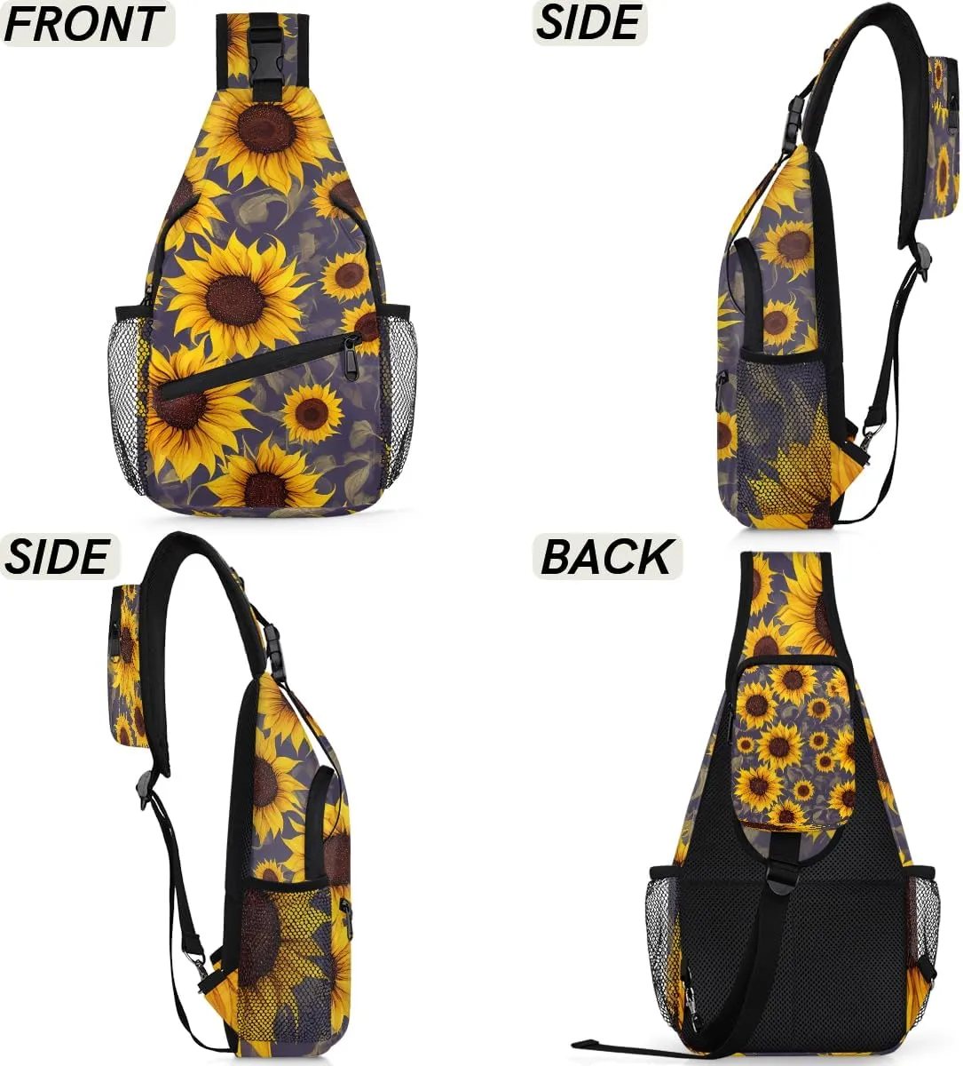 Sunflower Seamless Pattern Sling Backpack for Women Men Waterproof Antitheft Chest Bag Lightweight Travel Crossbody Shoulder Bag for Shopping Outdoor Leisure Sports Mountaineering Riding