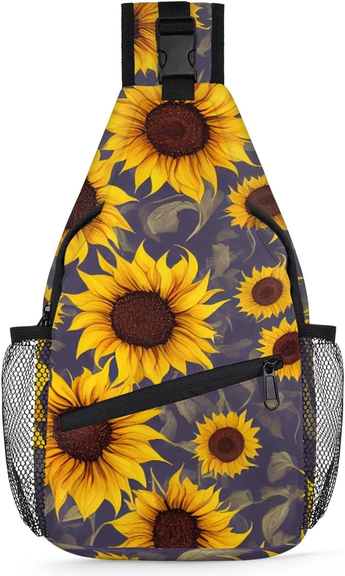 Sunflower Seamless Pattern Sling Backpack for Women Men Waterproof Antitheft Chest Bag Lightweight Travel Crossbody Shoulder Bag for Shopping Outdoor Leisure Sports Mountaineering Riding