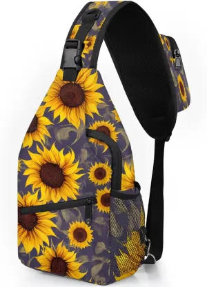 Sunflower Seamless Pattern Sling Backpack for Women Men Waterproof Antitheft Chest Bag Lightweight Travel Crossbody Shoulder Bag for Shopping Outdoor Leisure Sports Mountaineering Riding