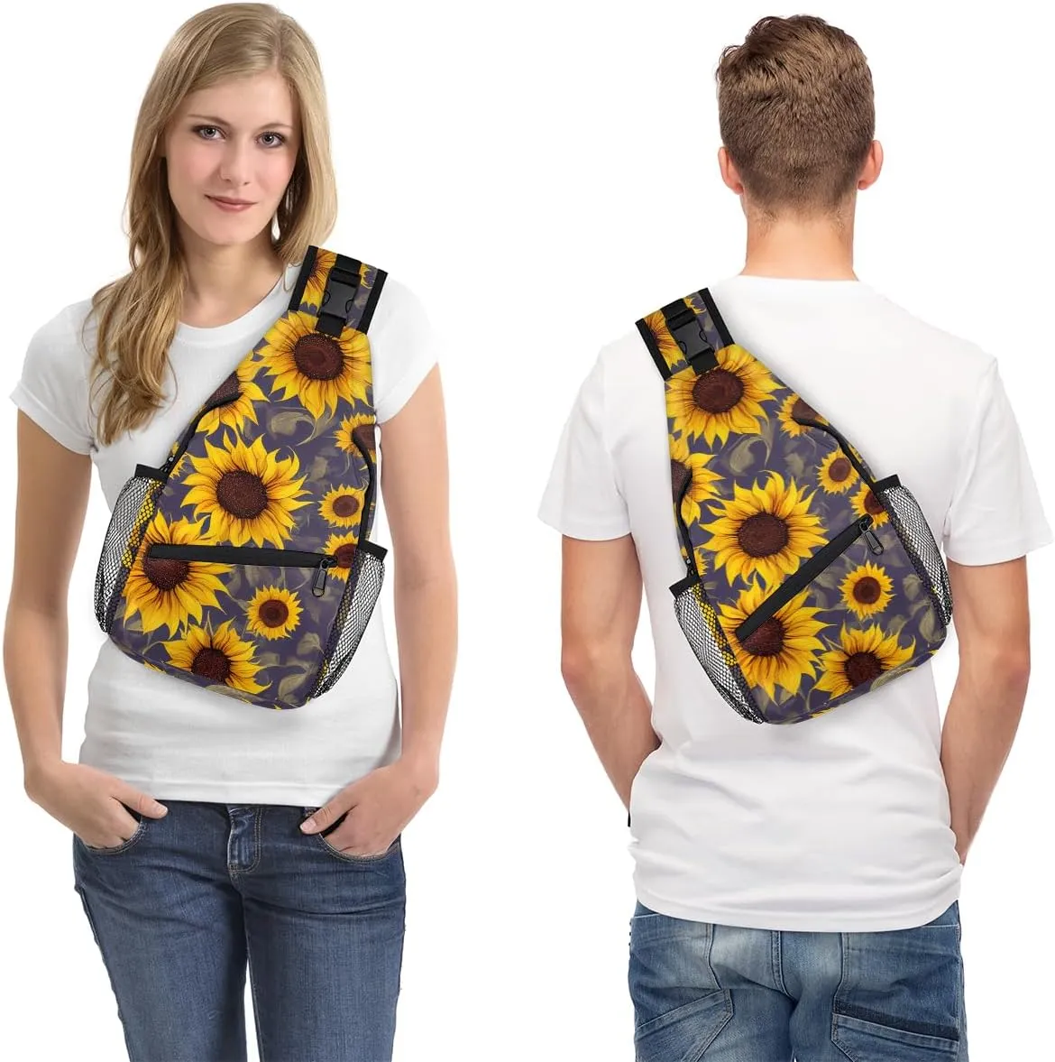 Sunflower Seamless Pattern Sling Backpack for Women Men Waterproof Antitheft Chest Bag Lightweight Travel Crossbody Shoulder Bag for Shopping Outdoor Leisure Sports Mountaineering Riding