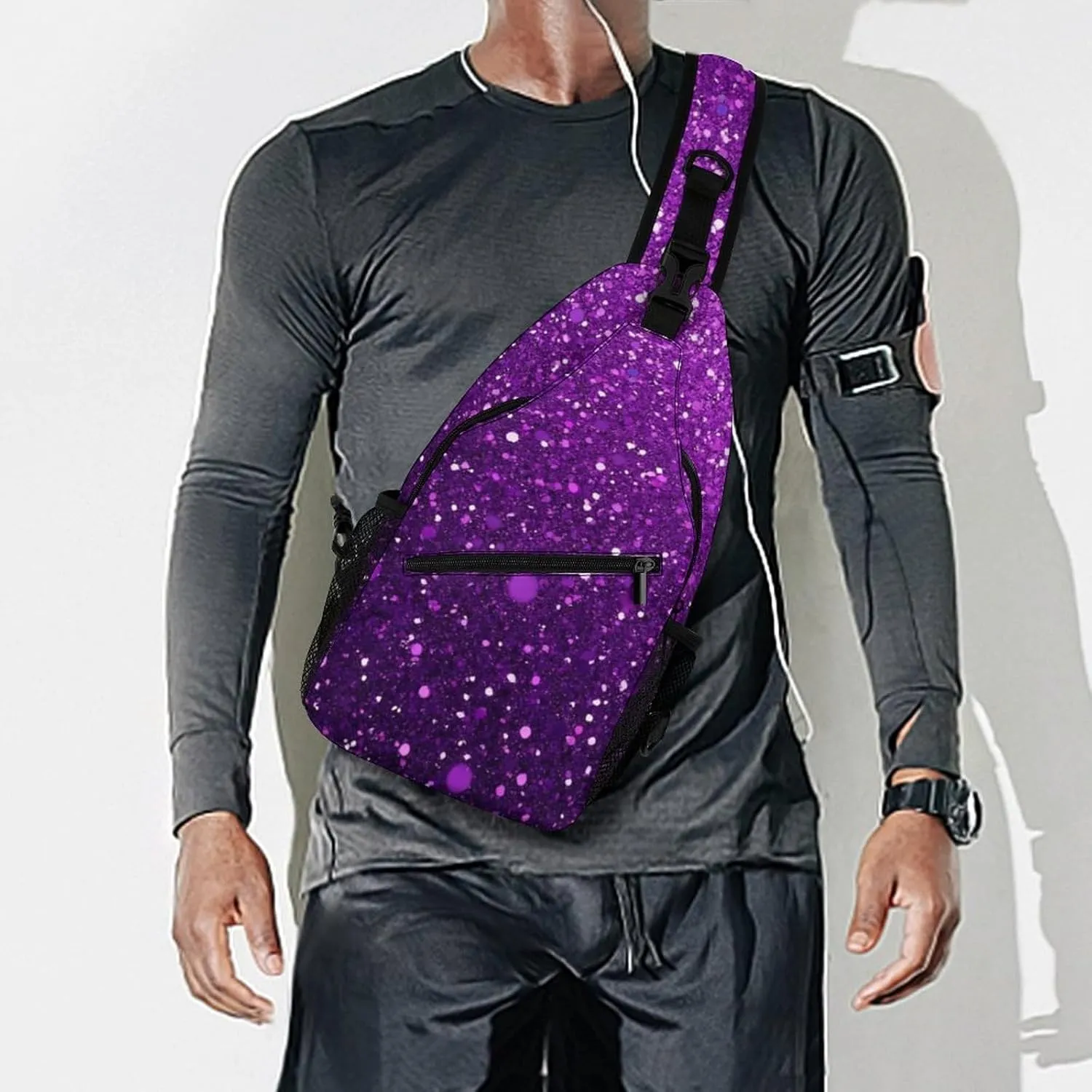 Supdreamc Sling Shoulder Backpack for Women Men Anti-Theft Multipurpose Satchel Bookbags Travel Rucksack Daypack Camera Case, Beautiful Dark Purple Bling Glitter Sparkles Pattern Crossbody Daypacks