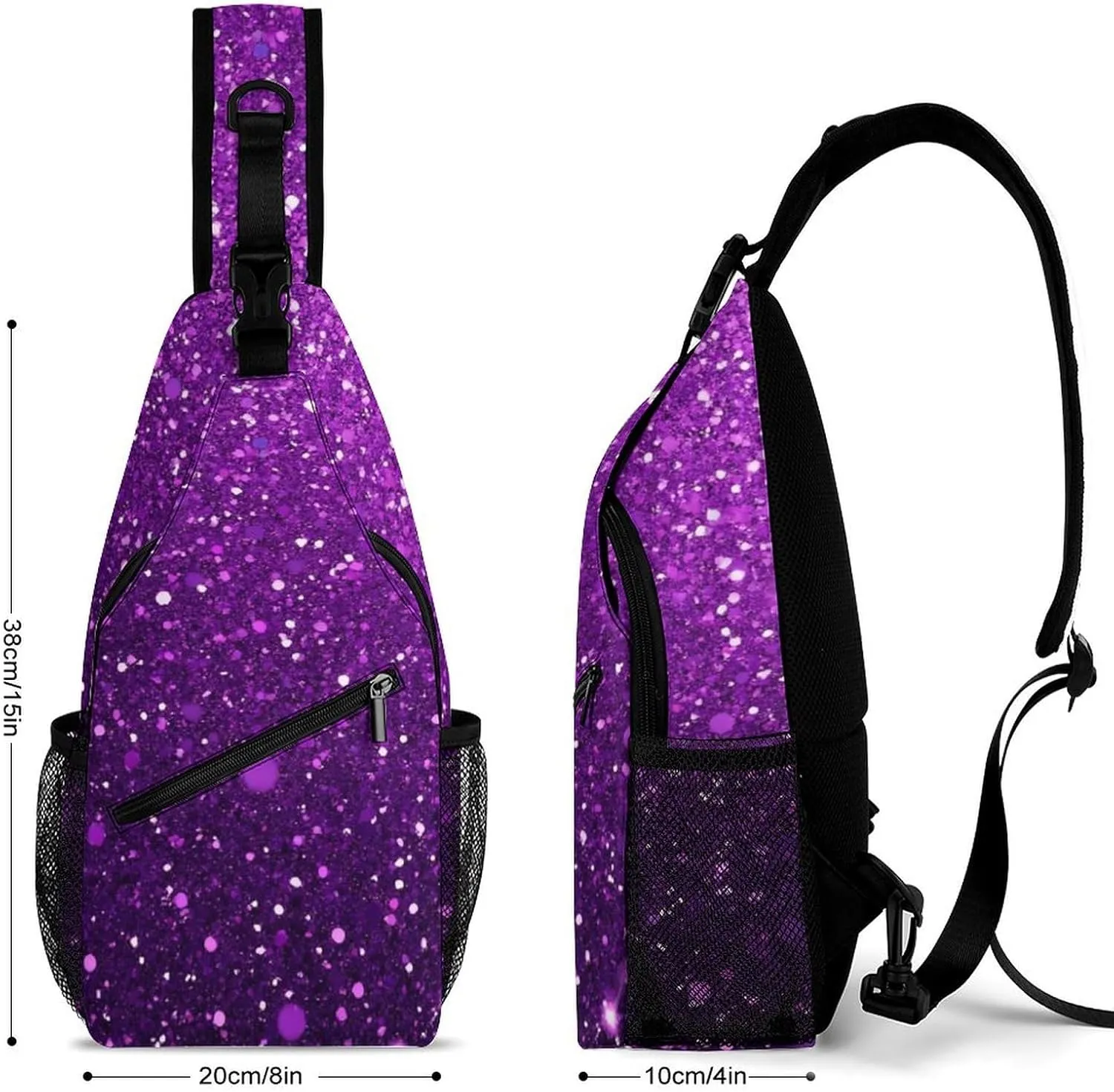 Supdreamc Sling Shoulder Backpack for Women Men Anti-Theft Multipurpose Satchel Bookbags Travel Rucksack Daypack Camera Case, Beautiful Dark Purple Bling Glitter Sparkles Pattern Crossbody Daypacks