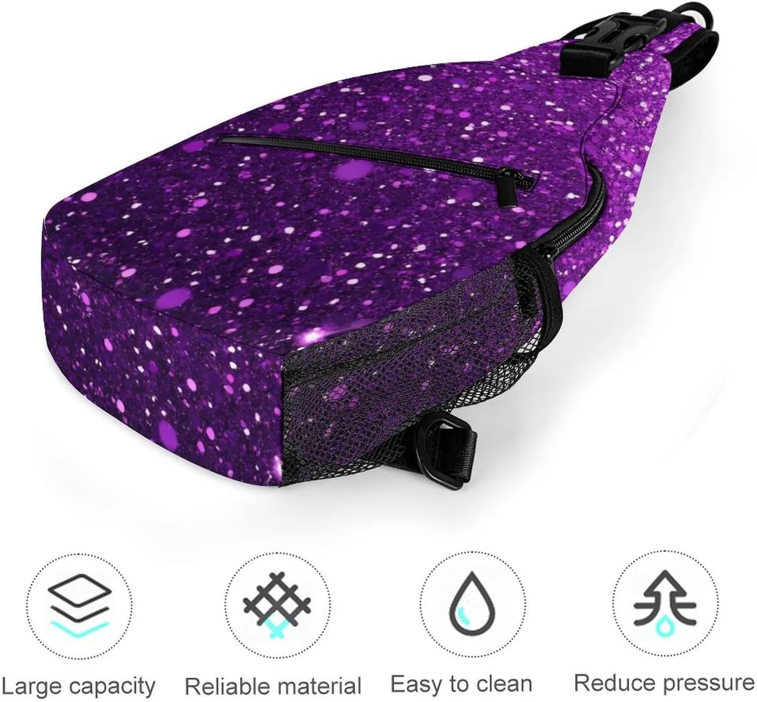 Supdreamc Sling Shoulder Backpack for Women Men Anti-Theft Multipurpose Satchel Bookbags Travel Rucksack Daypack Camera Case, Beautiful Dark Purple Bling Glitter Sparkles Pattern Crossbody Daypacks