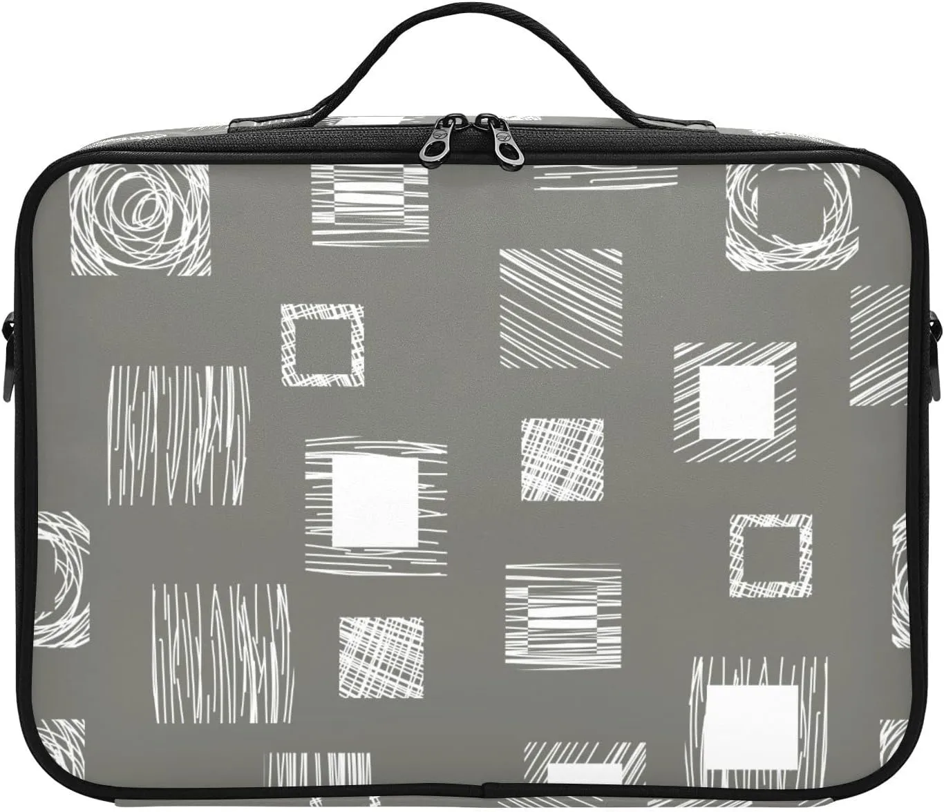 susiyo Professional Makeup Bag Large Capacity Portable Artist Storage Bag Multiple Adjustable Organizer Cosmetic Case for Travel Women Ladies Girls, Geometrical Squares Grey