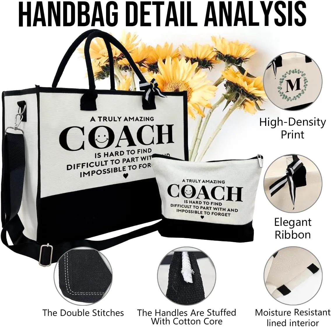 SUSZDOU Amazing Coach Tote Bag, Canvas Tote Bag for Women with Zipper Closure, Shoulder Beach Bag, Thank You Gift for Female Coach, Female Trainers Gifts for Women, Makeup Bag
