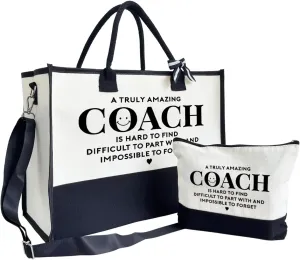 SUSZDOU Amazing Coach Tote Bag, Canvas Tote Bag for Women with Zipper Closure, Shoulder Beach Bag, Thank You Gift for Female Coach, Female Trainers Gifts for Women, Makeup Bag