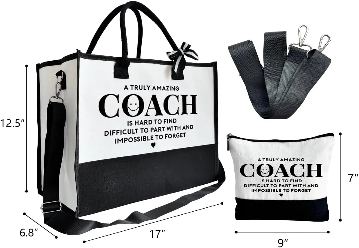 SUSZDOU Amazing Coach Tote Bag, Canvas Tote Bag for Women with Zipper Closure, Shoulder Beach Bag, Thank You Gift for Female Coach, Female Trainers Gifts for Women, Makeup Bag