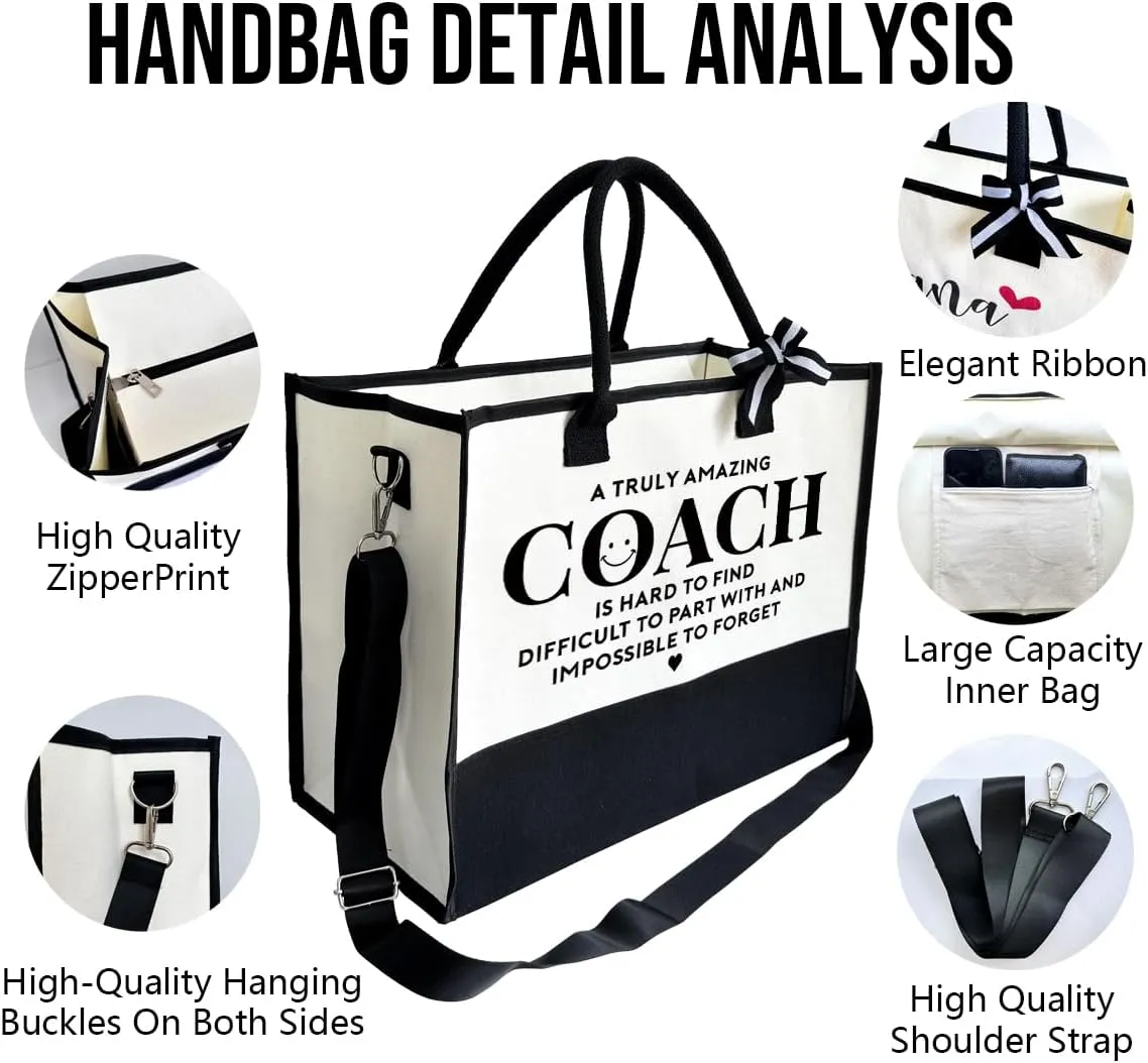 SUSZDOU Amazing Coach Tote Bag, Canvas Tote Bag for Women with Zipper Closure, Shoulder Beach Bag, Thank You Gift for Female Coach, Female Trainers Gifts for Women, Makeup Bag
