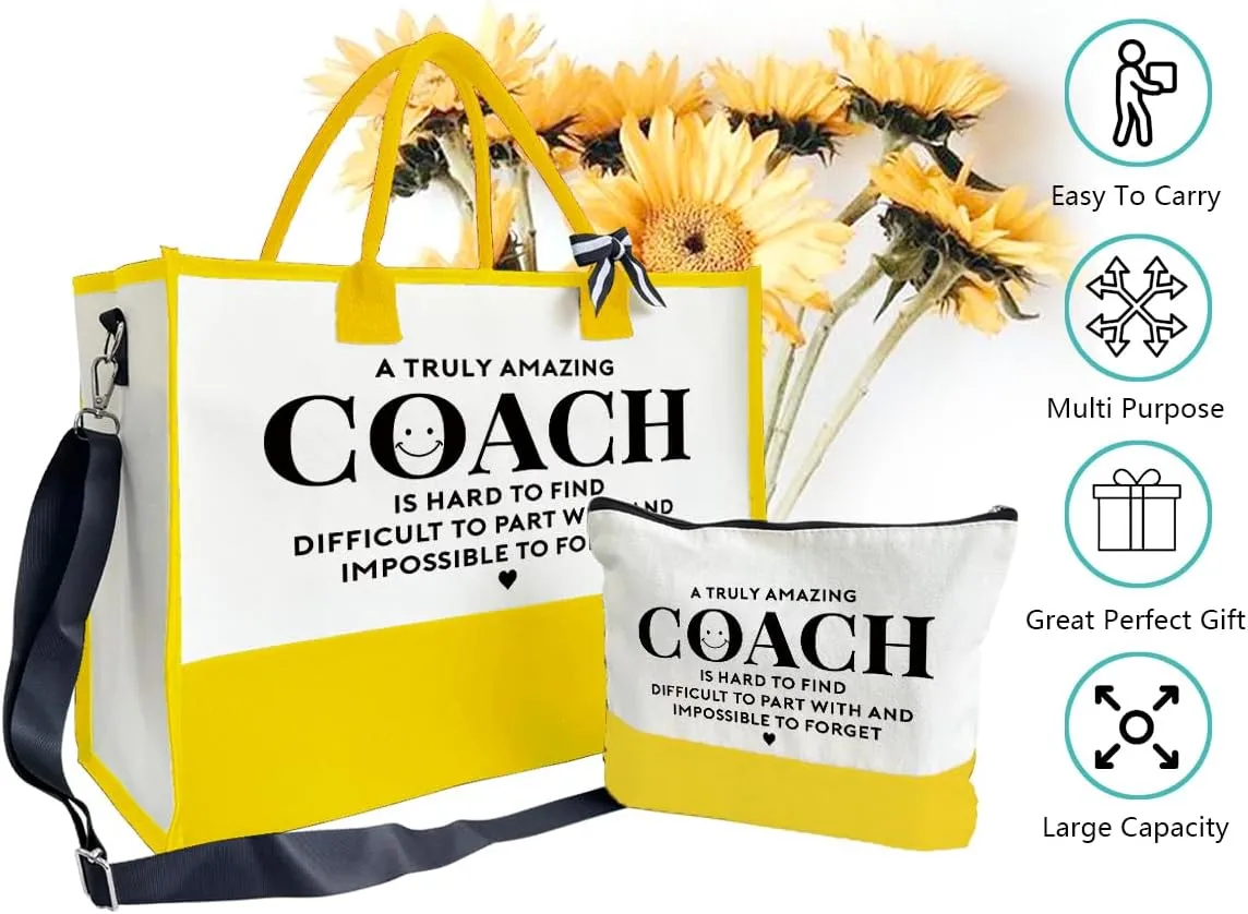 SUSZDOU Amazing Coach Tote Bag, Women's Canvas Handbags, Shoulder Beach Bag, Thank You Gift for Female Coach, Gifts for Female Coaches, Canvas Tote Bag With Zipper, Makeup Bag D1