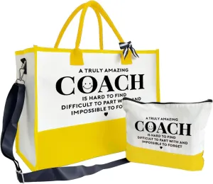 SUSZDOU Amazing Coach Tote Bag, Women's Canvas Handbags, Shoulder Beach Bag, Thank You Gift for Female Coach, Gifts for Female Coaches, Canvas Tote Bag With Zipper, Makeup Bag D1