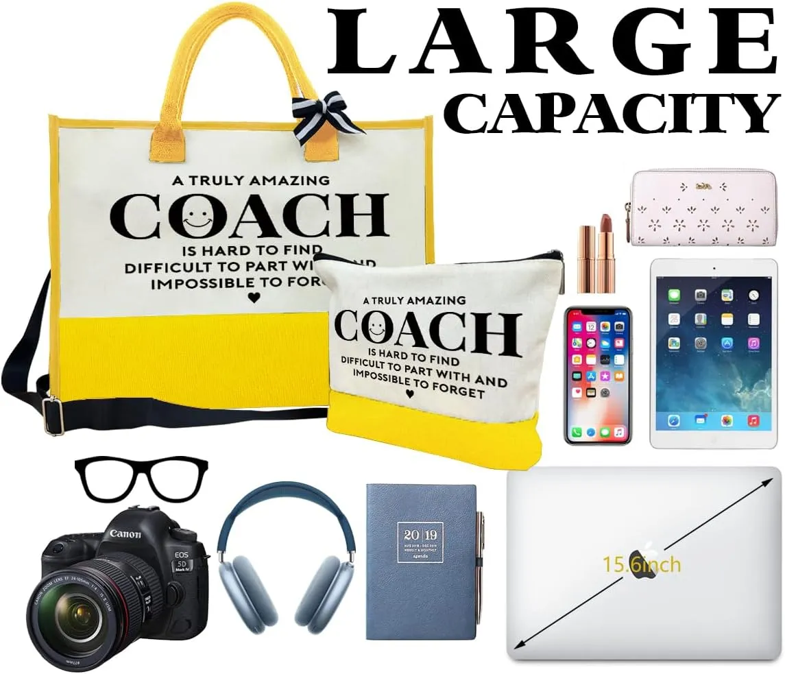 SUSZDOU Amazing Coach Tote Bag, Women's Canvas Handbags, Shoulder Beach Bag, Thank You Gift for Female Coach, Gifts for Female Coaches, Canvas Tote Bag With Zipper, Makeup Bag D1