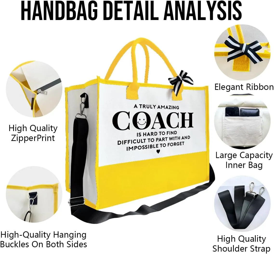 SUSZDOU Amazing Coach Tote Bag, Women's Canvas Handbags, Shoulder Beach Bag, Thank You Gift for Female Coach, Gifts for Female Coaches, Canvas Tote Bag With Zipper, Makeup Bag D1