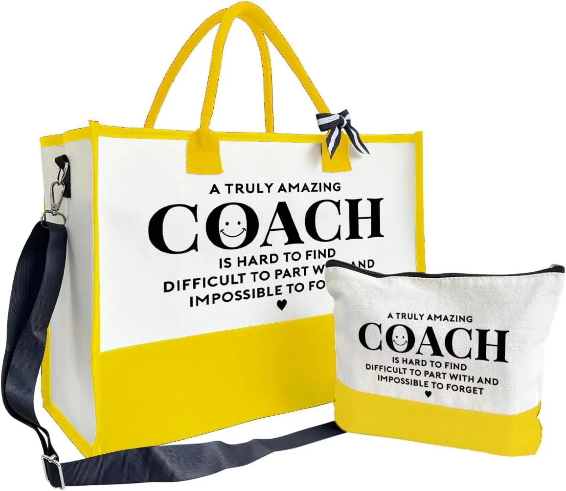 SUSZDOU Amazing Coach Tote Bag, Women's Canvas Handbags, Shoulder Beach Bag, Thank You Gift for Female Coach, Gifts for Female Coaches, Canvas Tote Bag With Zipper, Makeup Bag D1