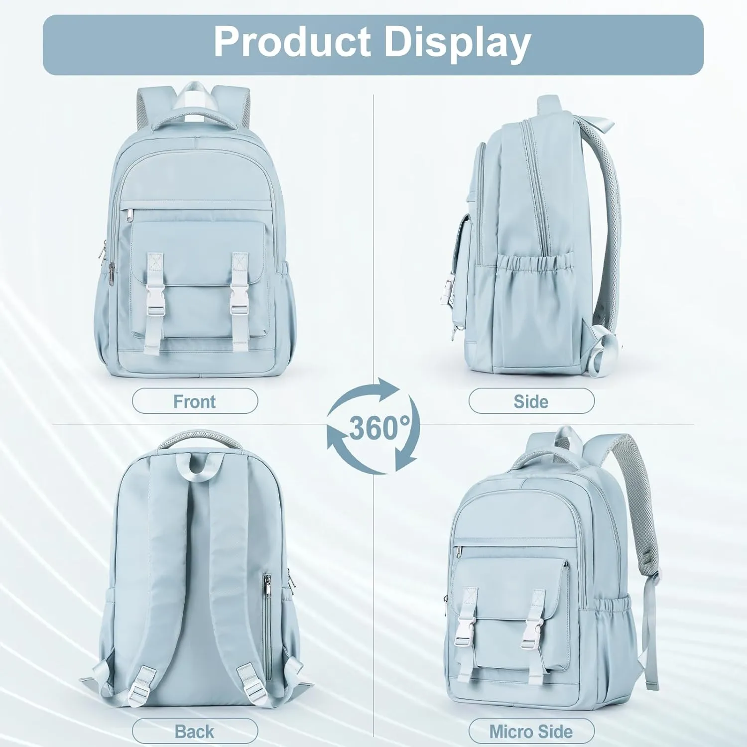 suwasp School Backpack for Girls Teen Students Bookbag - Large Capacity with 2 Compartments 15.6inch Laptop Backpacks, High Density Sturdy Stitched Shoulder Straps, Lightweight Casual Daypack, Blue