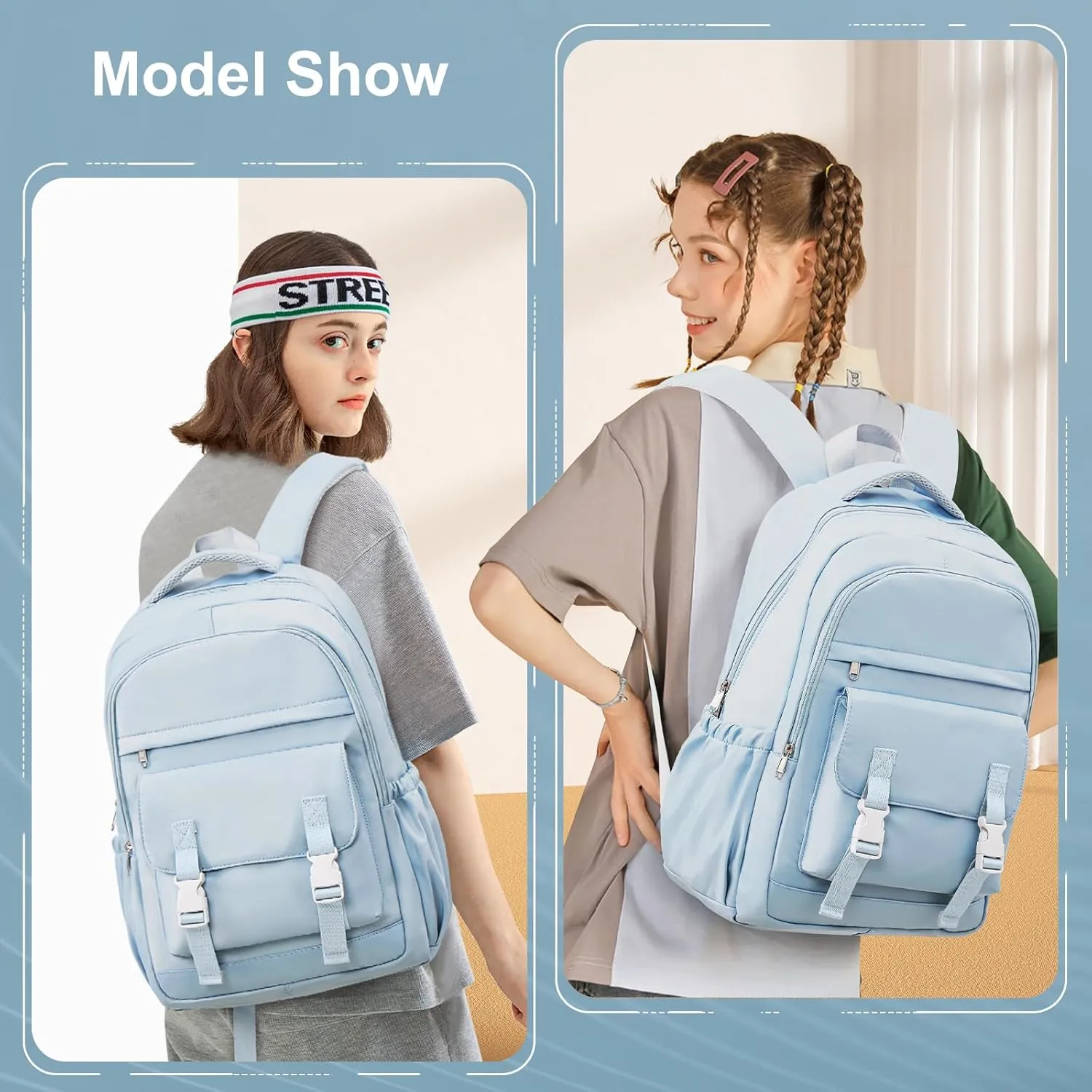 suwasp School Backpack for Girls Teen Students Bookbag - Large Capacity with 2 Compartments 15.6inch Laptop Backpacks, High Density Sturdy Stitched Shoulder Straps, Lightweight Casual Daypack, Blue
