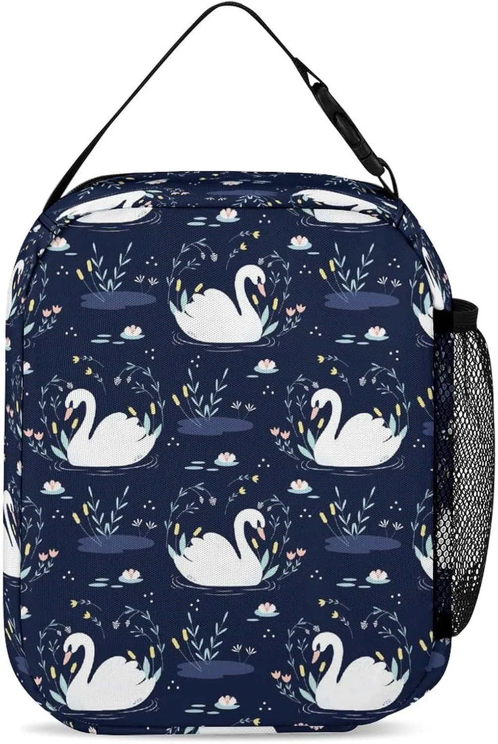Swan Backpack with Lunch Box & Pencil Case, 16 Inch Cute Swans Themed Bookbag, Adjustable Lightweight Large Capacity, Colorful Daily Casual Backpacks Set with Lunch Bag